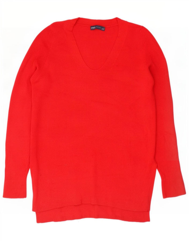 Marks & Spencer Suéter tipo jersey de gran tamaño con cuello en V para mujer UK 10 Small Red