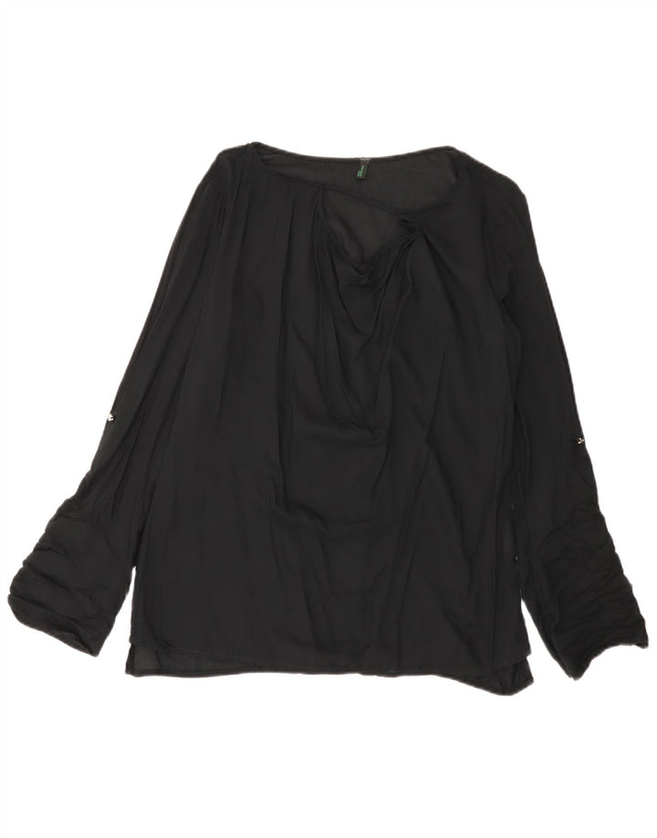 BENETTON Blusa de manga larga para mujer UK 44 Medium Black Viscosa