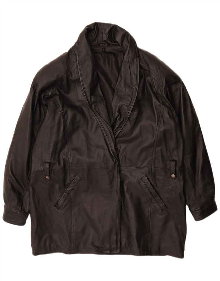 Vintage mujer chaqueta de cuero Reino Unido 18 XL cuero negro