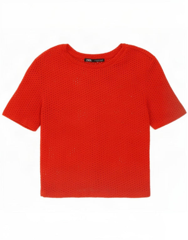 Zara Mujer Crop Camiseta Top UK 8 Small Rojo