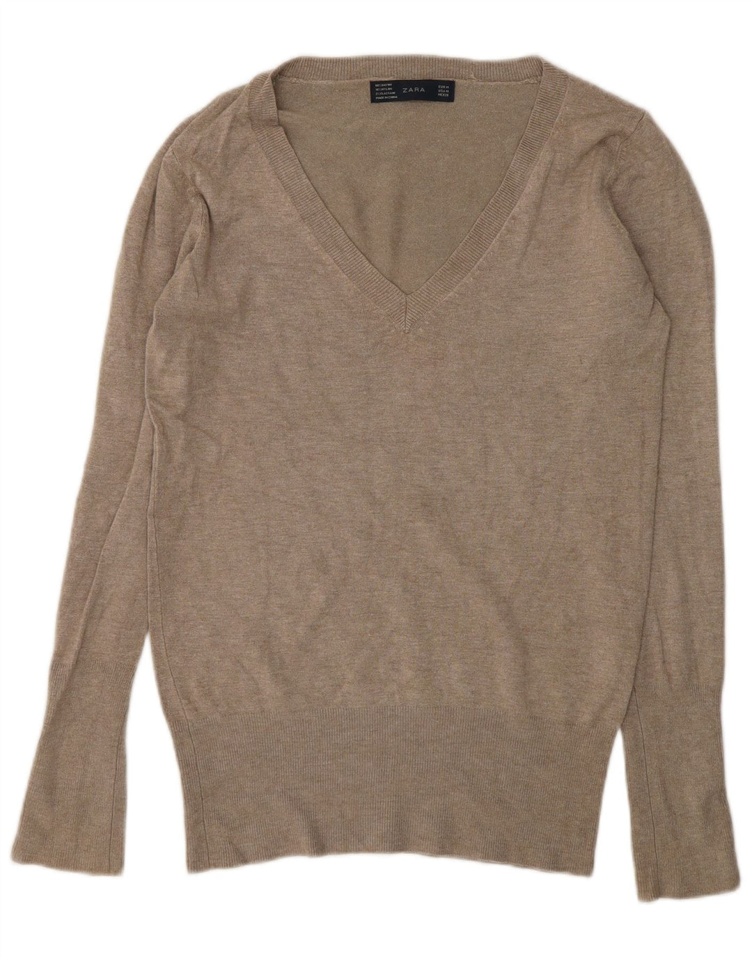 Zara - Jersey con cuello en V para mujer, talla 44, rayón gris medio