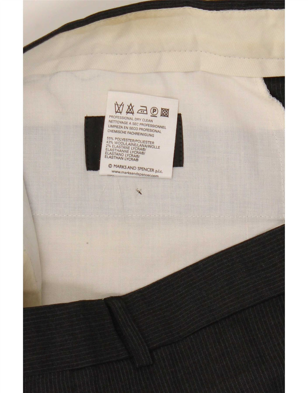 Marks & Spencer Pantalón de traje con pinzas para hombre W34 L29 Poliéster gris a rayas