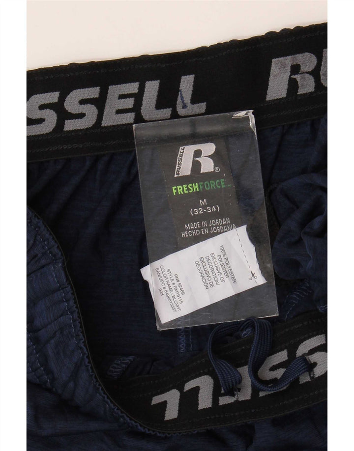 Russell Athletic - Pantalones cortos deportivos para hombre, color azul marino medio, poliéster con bloques de color