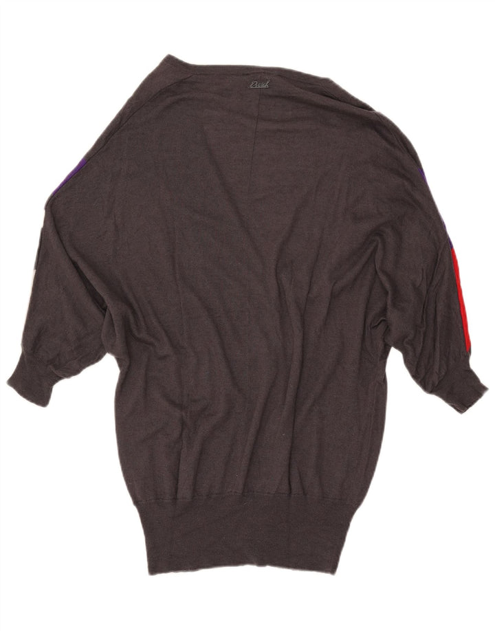 DIESEL Suéter tipo cárdigan largo para mujer UK 40 Pequeño gris Colorblock