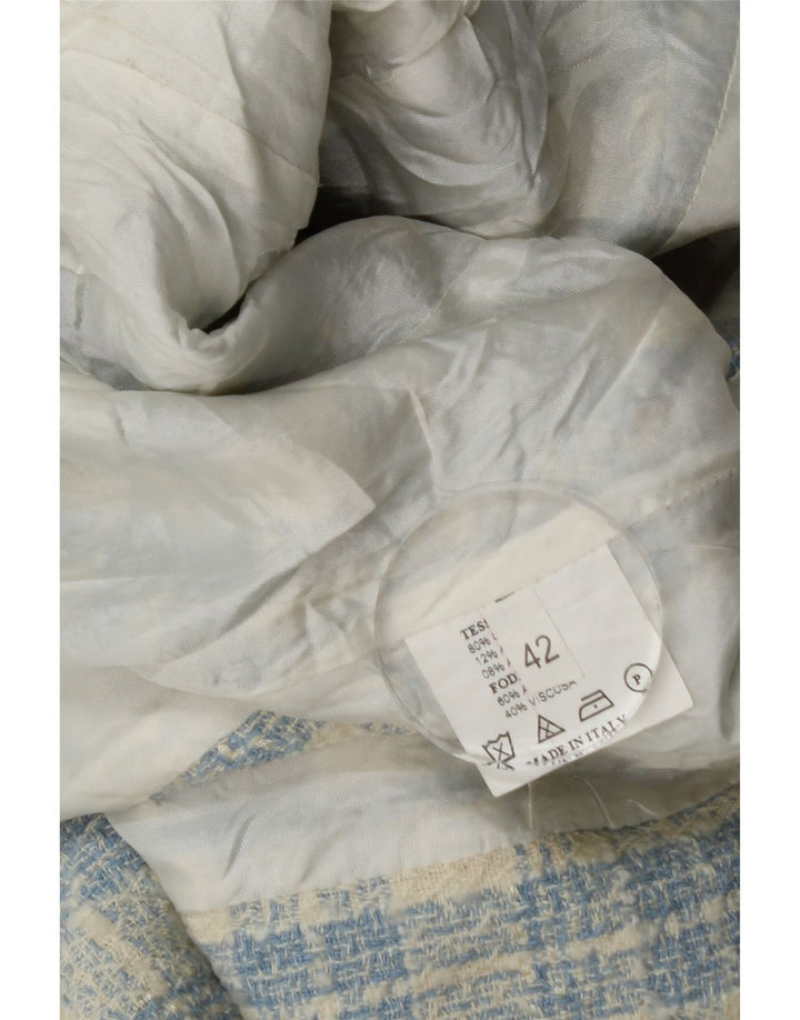 Vintage mujer 3 botones Blazer chaqueta IT 42 azul medio comprobar algodón