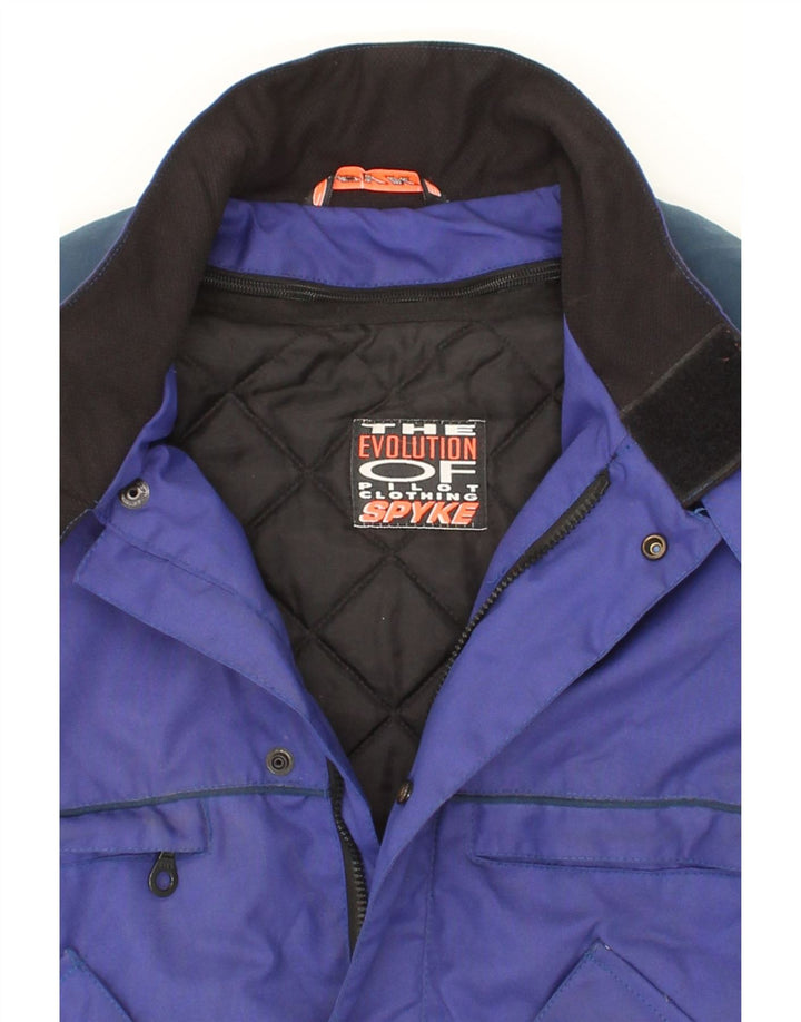 SPYKE Mens Graphic Biker Jacket UK 38 Medium Blue Polyamide Vintage Spyke and Second-Hand Spyke from Messina Hembry 