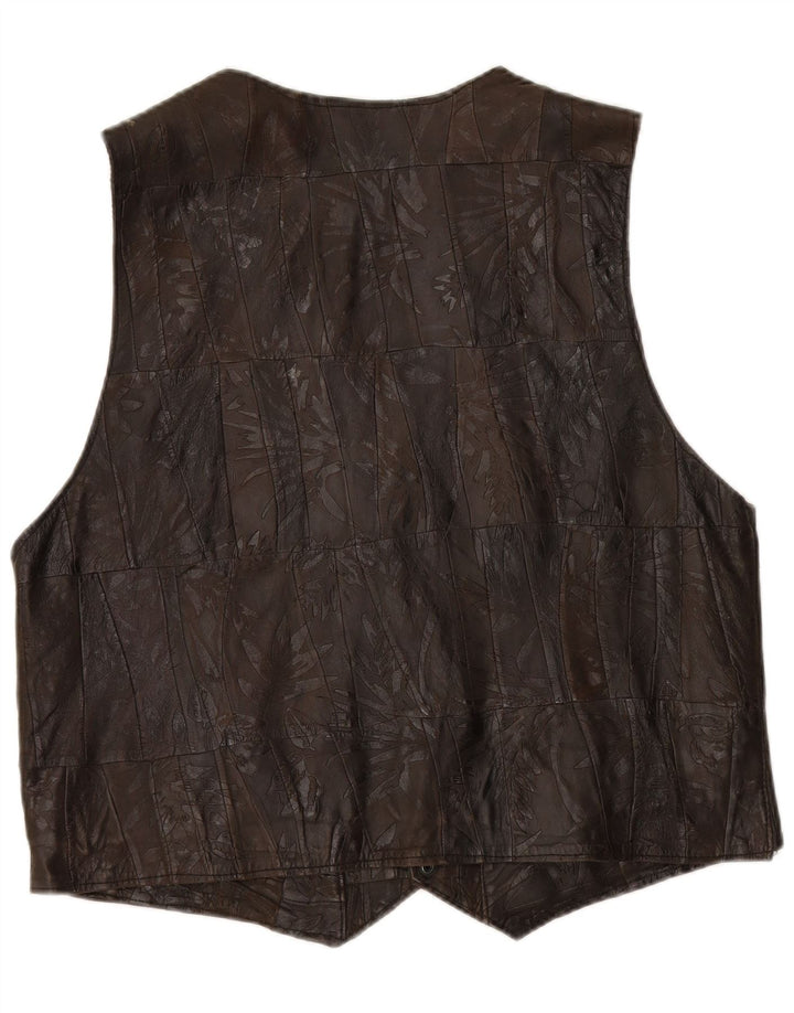 VINTAGE Chaleco de cuero para hombre 2XL Patchwork marrón