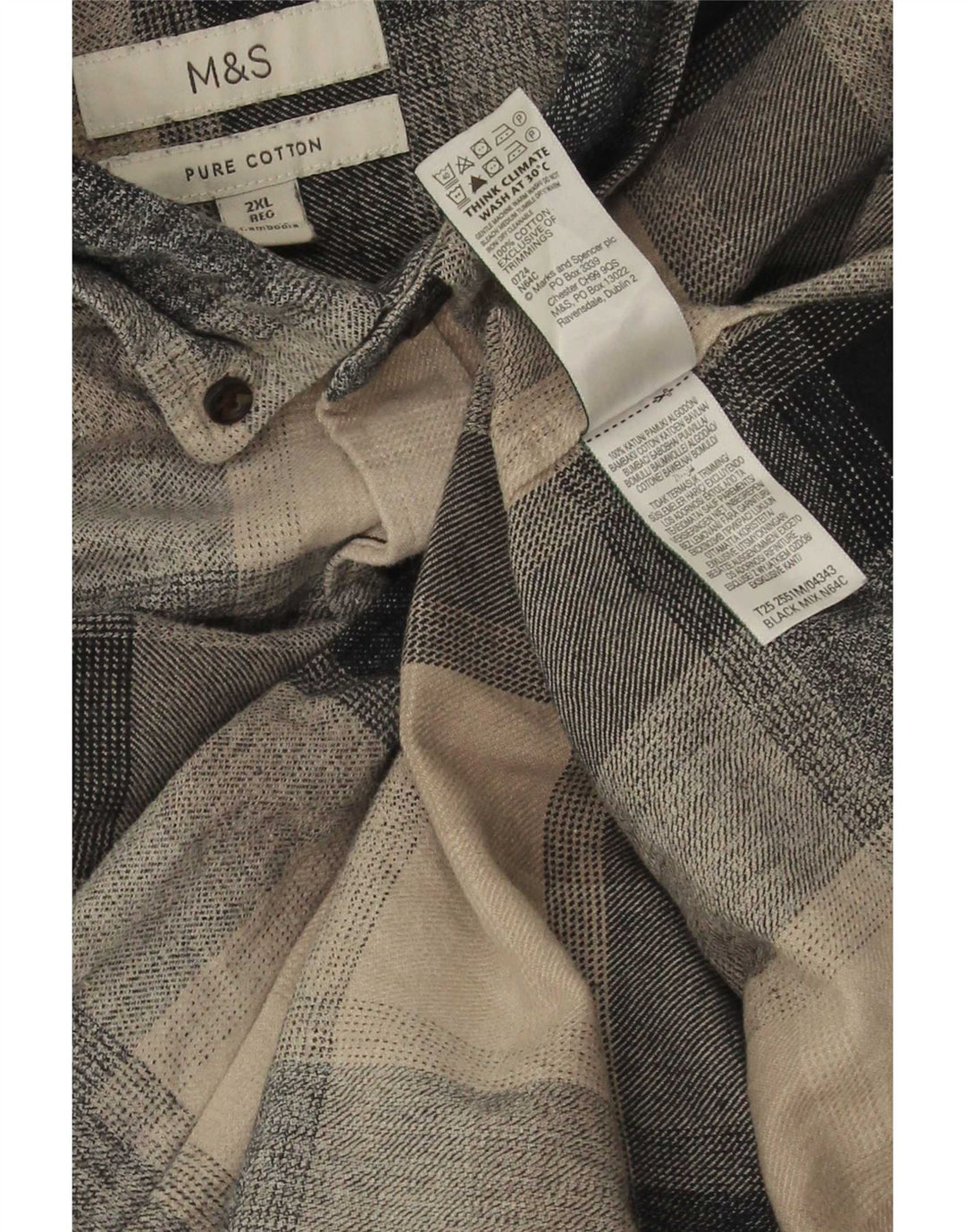 Marks & Spencer Camisa de Franela Regular Fit para Hombre 2XL Algodón a Cuadros Beige