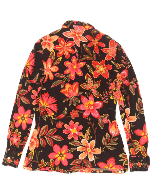 Vintage mujer camisa blusa Reino Unido 12 algodón floral negro medio
