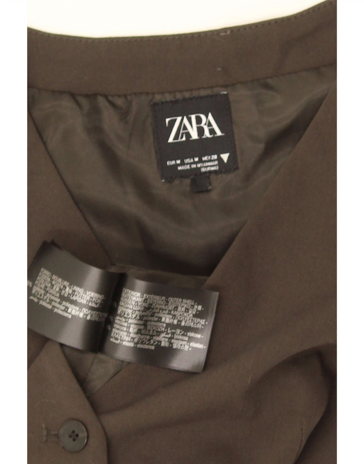 Zara Mujer Crop Chaleco UK 42 Medio Caqui Poliéster