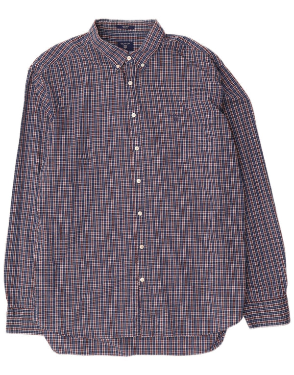 Camisa Gant Regular Fit para hombre, talla 47/48, 3XL, algodón a cuadros azul