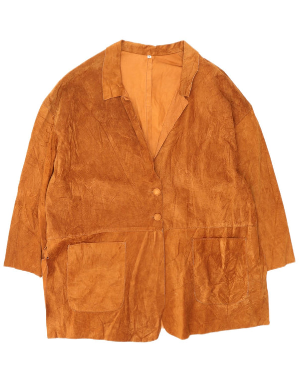 VINTAGE Abrigo de ante de gran tamaño para mujer Reino Unido 14 Cuero marrón medio