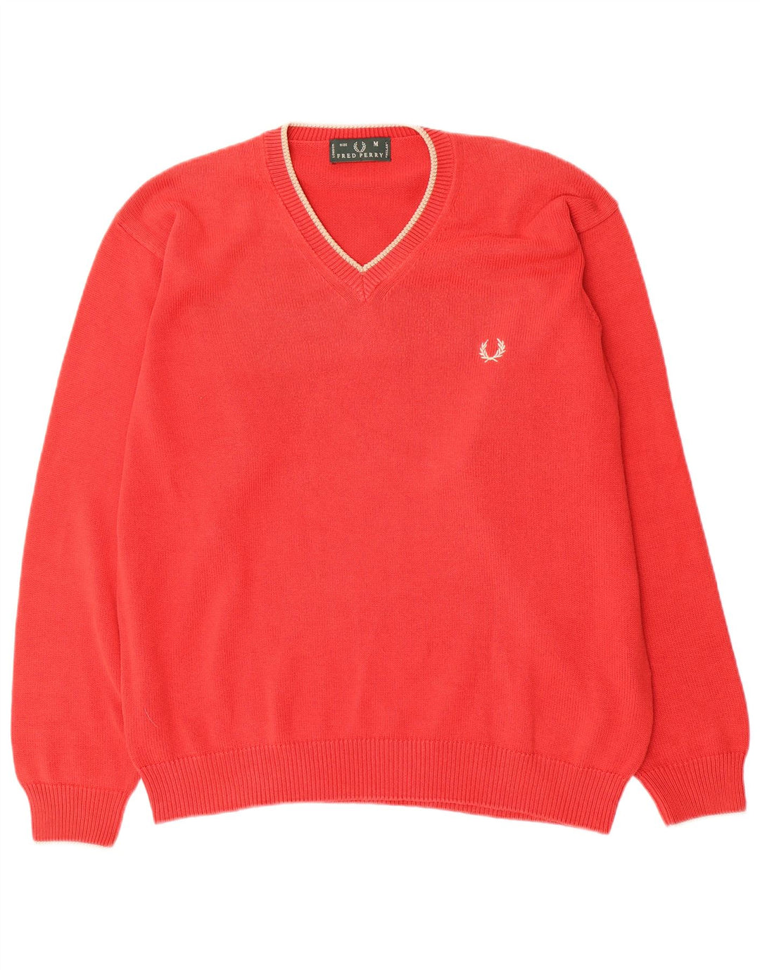 FRED PERRY Jersey con cuello en V para hombre de algodón rojo medio