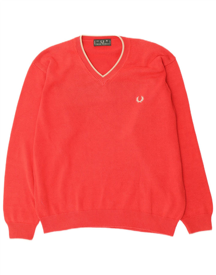 FRED PERRY Jersey con cuello en V para hombre de algodón rojo medio