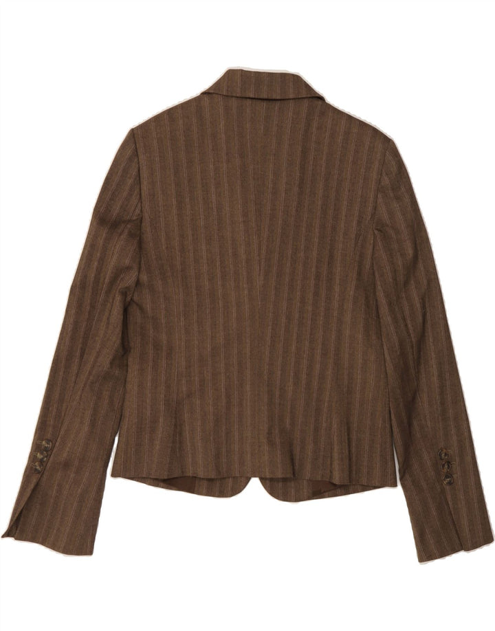 BENETTON Womens 2 Button Blazer Jacket IT 46 Large Brown Striped Polyester Vintage Benetton and Second-Hand Benetton from Messina Hembry 