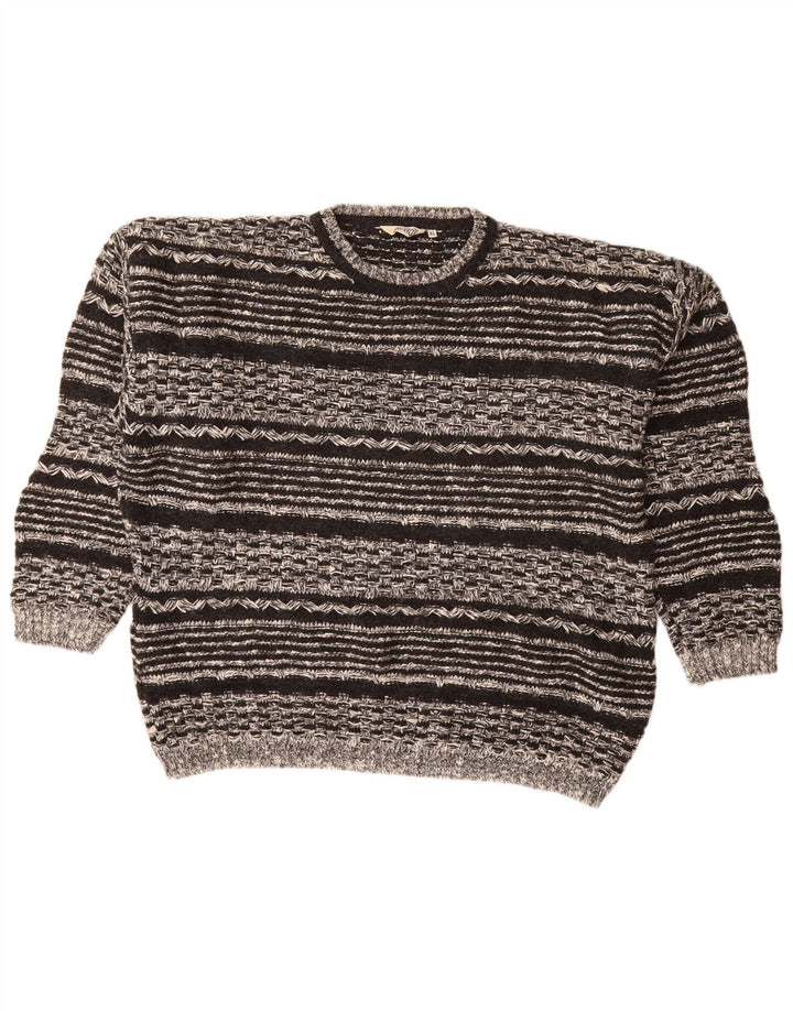 VINTAGE Jersey de cuello redondo para hombre XL Lana geométrica negra