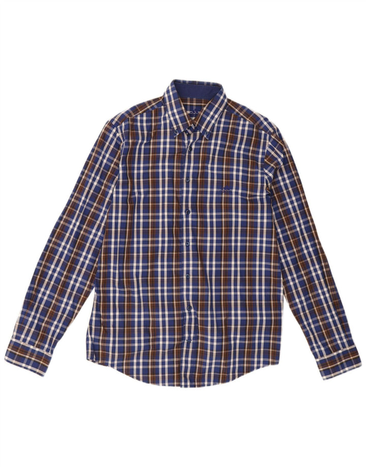 Camisa Adidas Hombre Talla 40 Algodón A Cuadros Azul Medio