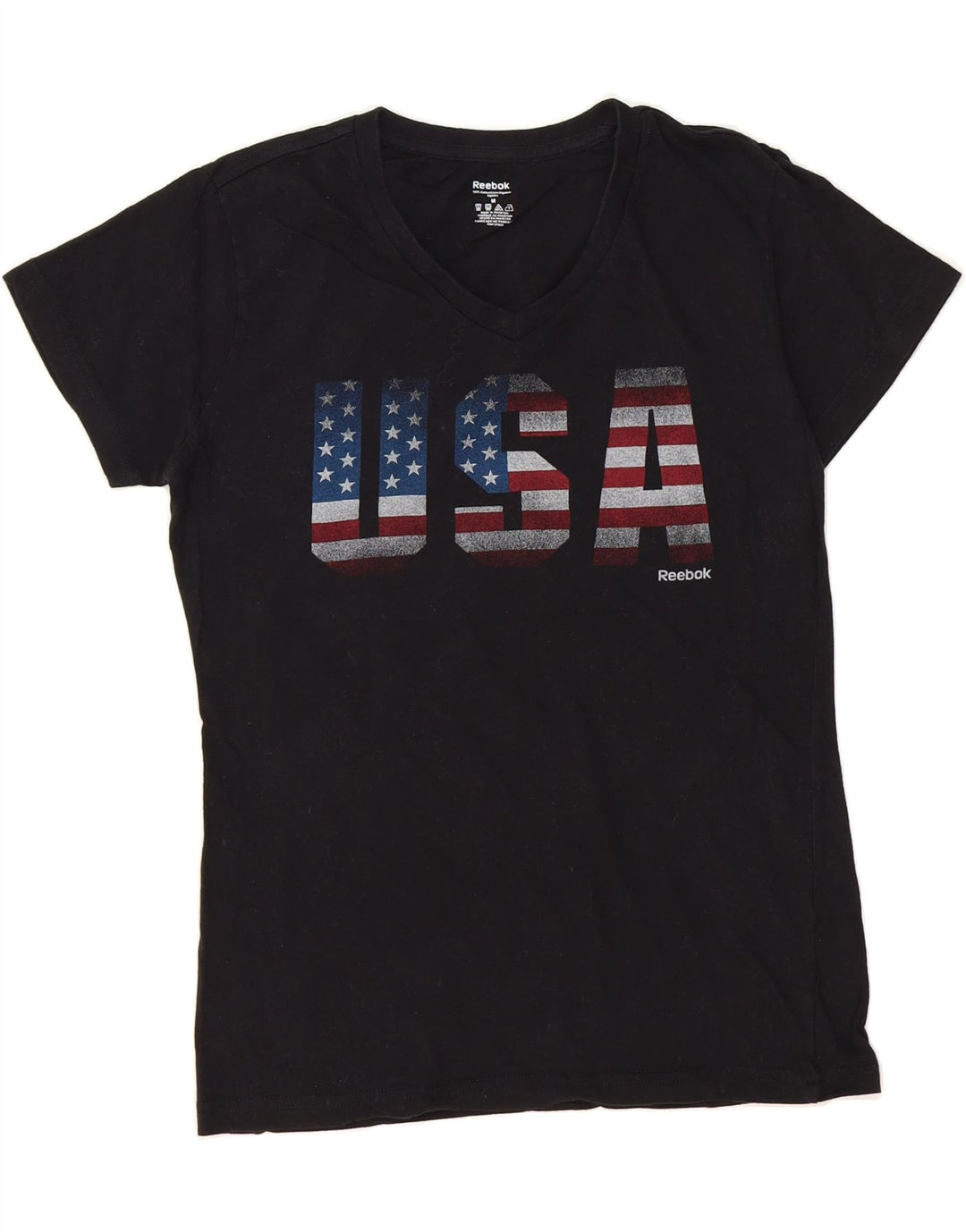 REEBOK Womens Graphic T-Shirt Top UK 12 Medium Black Cotton Vintage Reebok and Second-Hand Reebok from Messina Hembry 