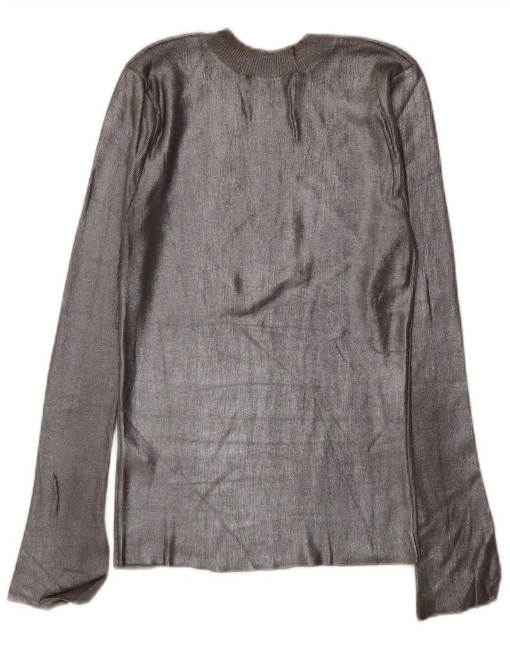 Zara Mujer Top Manga Larga UK 8 Small Gris Viscosa