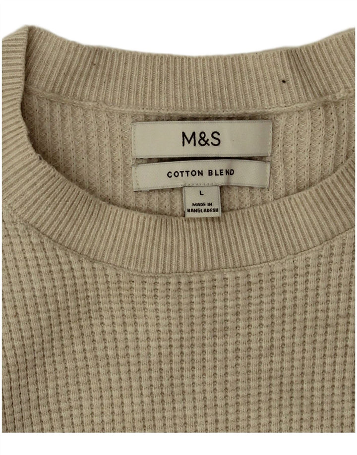 Marks & Spencer - Jersey de cuello redondo para hombre, talla grande, poliéster beige