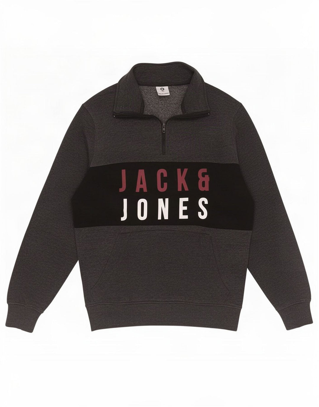 Jack & Jones Hombre Core Zip Neck Sudadera Jumper Gris Medio Colorblock