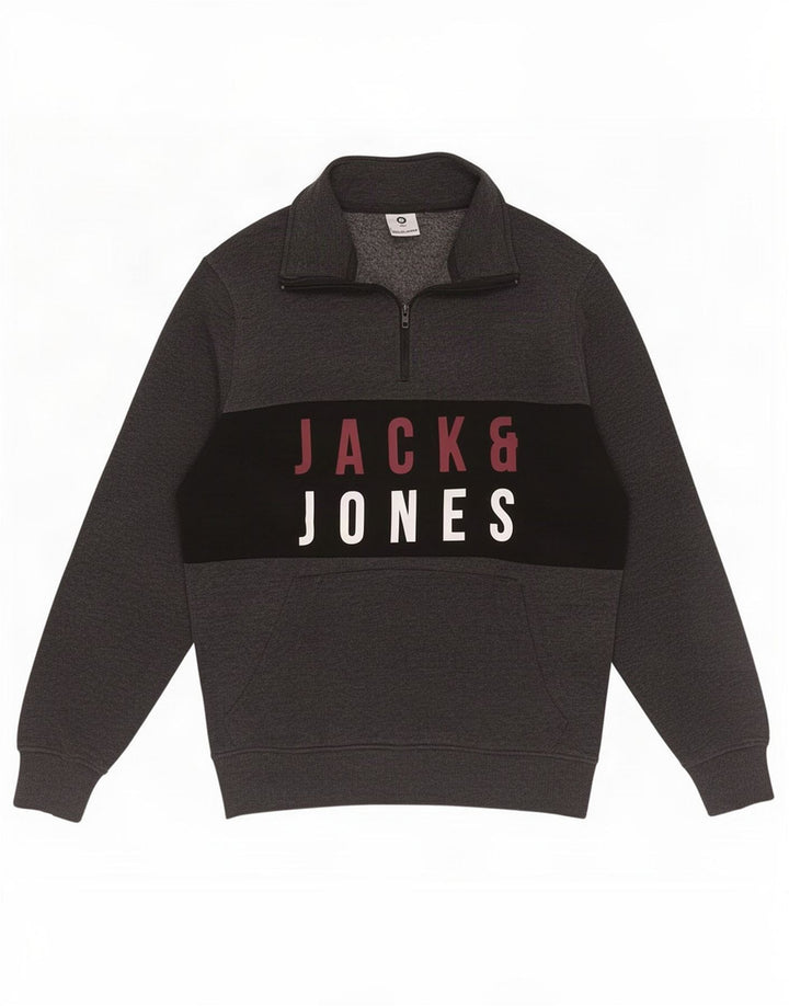 Jack & Jones Hombre Core Zip Neck Sudadera Jumper Gris Medio Colorblock