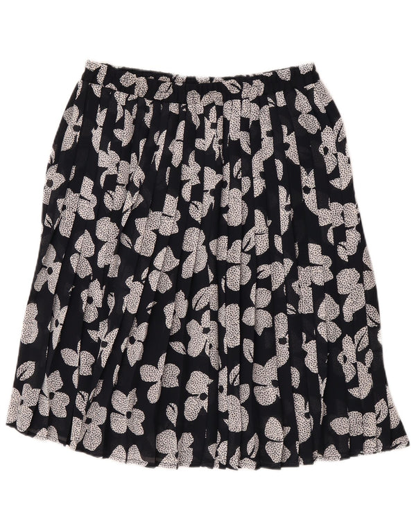 Vintage mujer falda plisada W30 medio negro floral