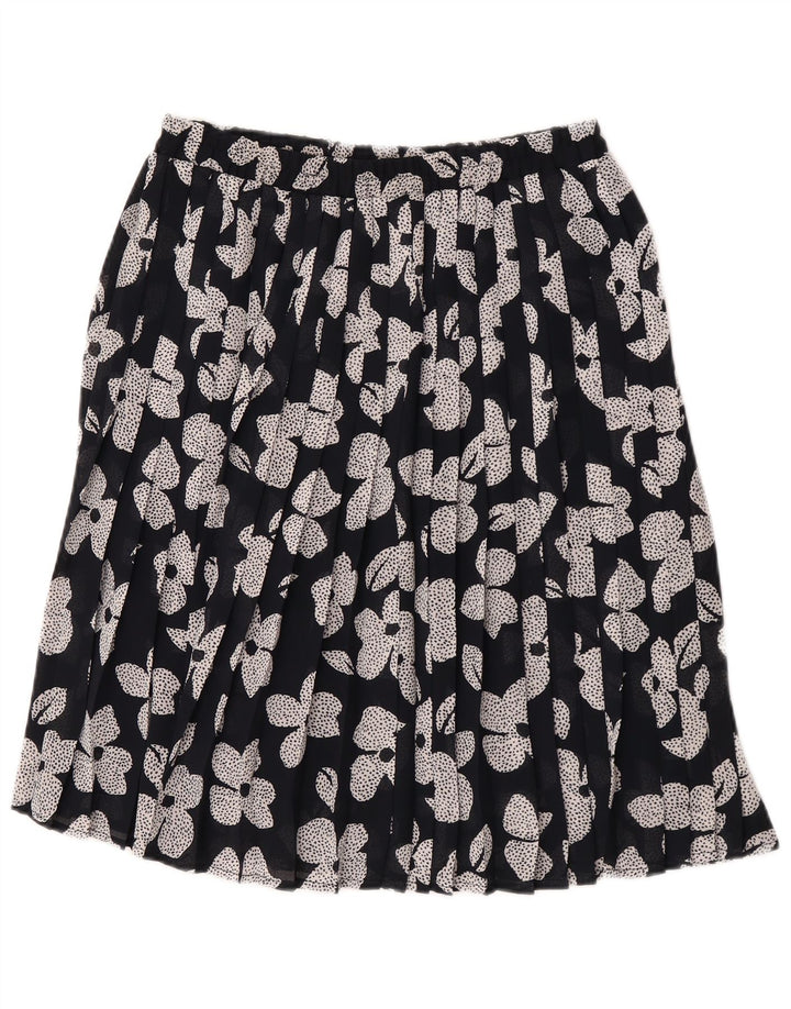 Vintage mujer falda plisada W30 medio negro floral