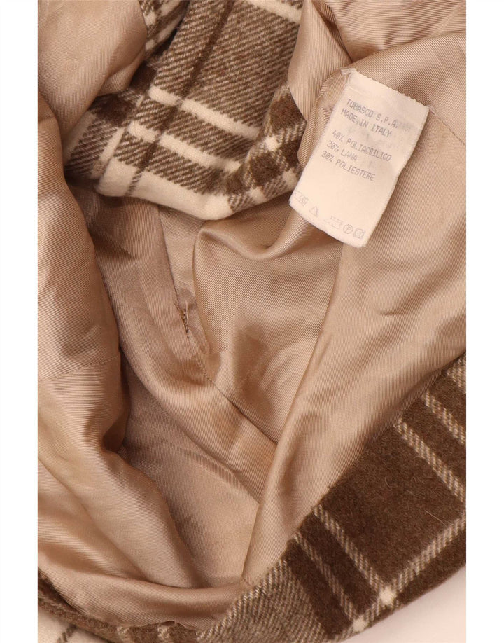 Vintage mujer 5 botones Blazer chaqueta Reino Unido 14 marrón medio comprobar poliacrílico