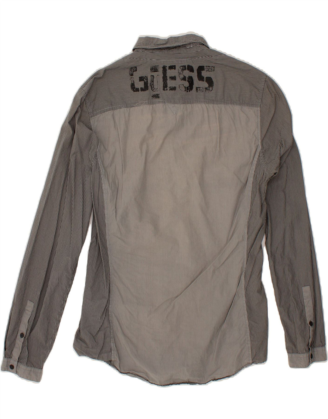 GUESS Mens Slim Fit Graphic Shirt Medium Grey Pinstripe Cotton Vintage Guess and Second-Hand Guess from Messina Hembry 