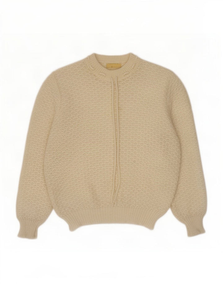 Vintage mujer cuello redondo jersey suéter Reino Unido 14 medio beige