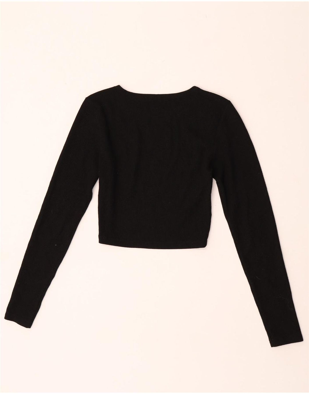 Zara Mujer Crop Top Manga Larga UK 42 Medio Negro Poliéster