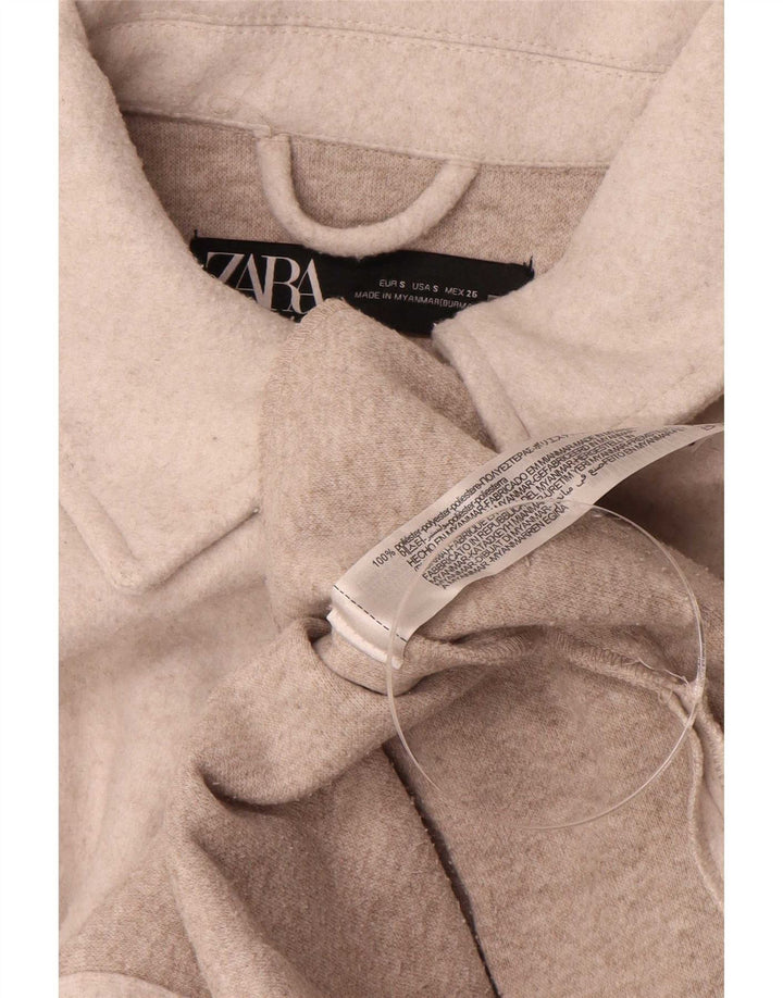 Zara Chaqueta tipo shacket extragrande para mujer UK 10 Small Beige Poliéster