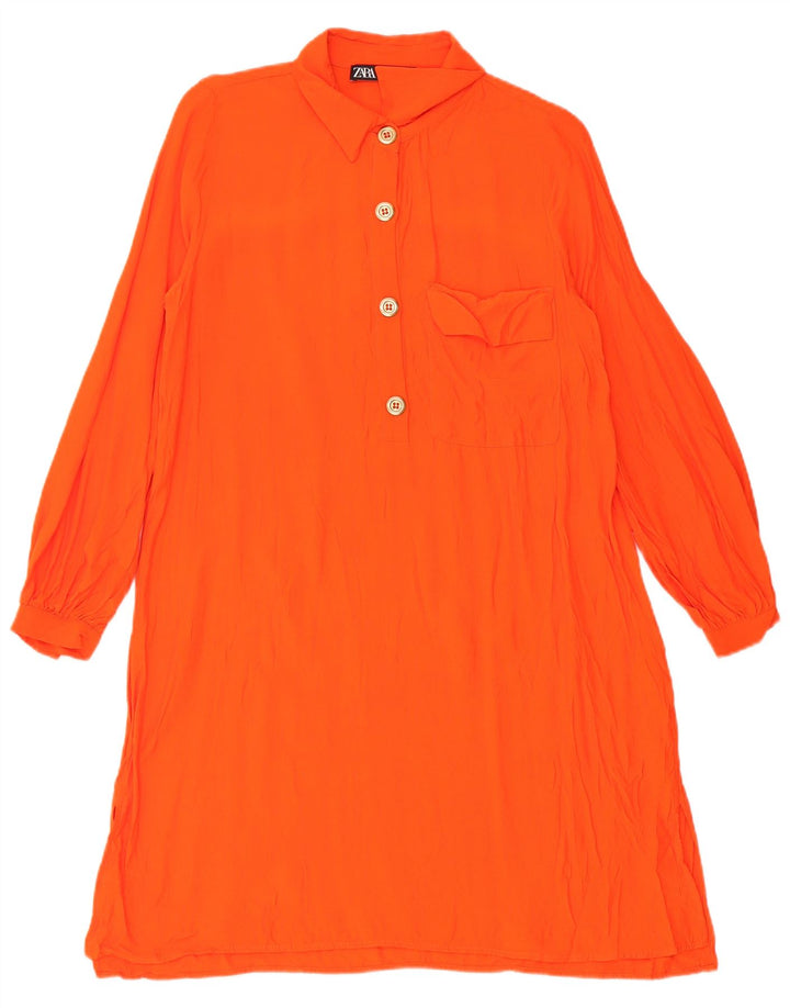 Zara - Vestido camisero tipo jersey para mujer, talla 40, talla pequeña, viscosa naranja