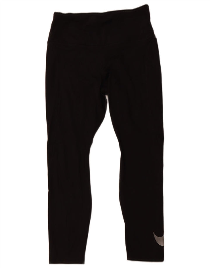 NIKE Leggings cortos Dri Fit para mujer UK 12 Mediano Negro Poliéster