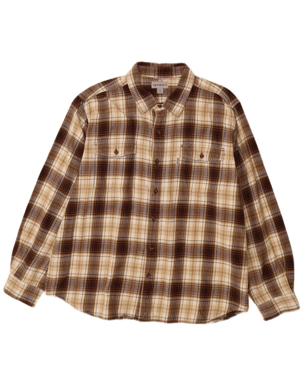 CARHARTT Camisa de franela ajustada para hombre 2XL Algodón a cuadros marrón