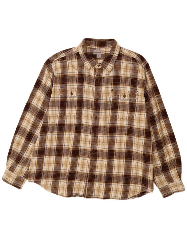 CARHARTT Camisa de franela ajustada para hombre 2XL Algodón a cuadros marrón