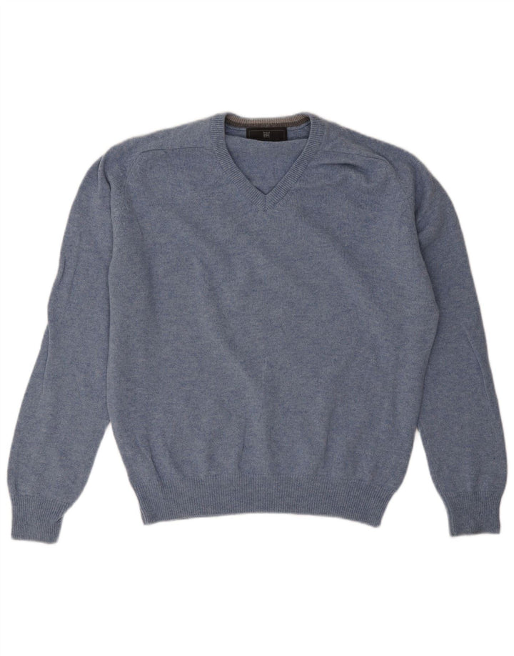 Marks & Spencer Jersey Regular Fit con Cuello en V para Hombre Lana Azul Medio