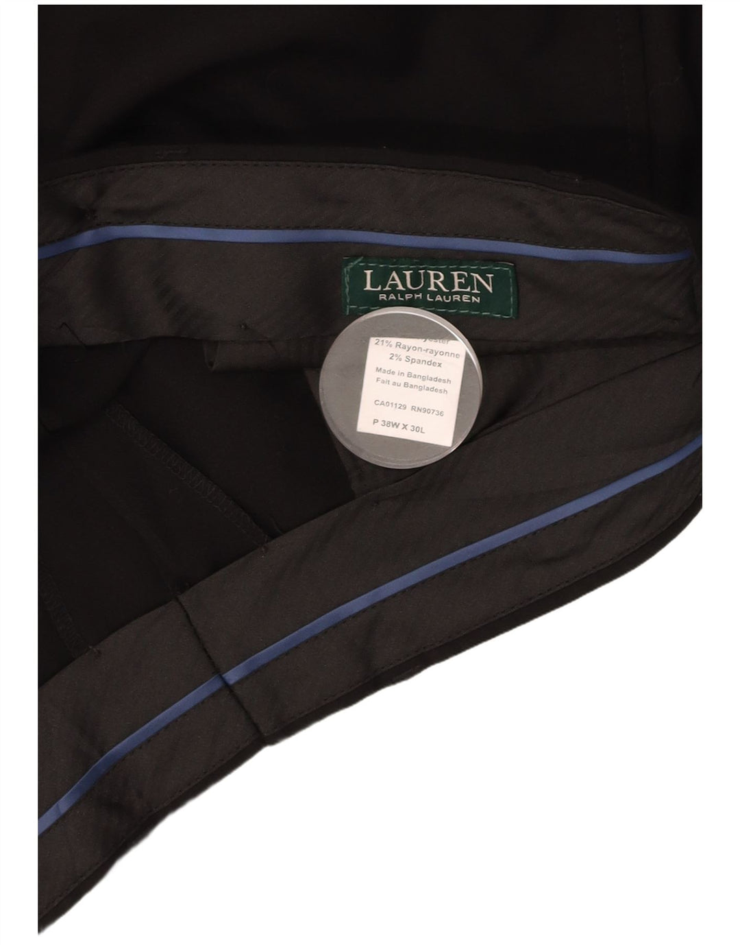 RALPH LAUREN Pantalón de traje recto para hombre W38 L30 Poliéster negro