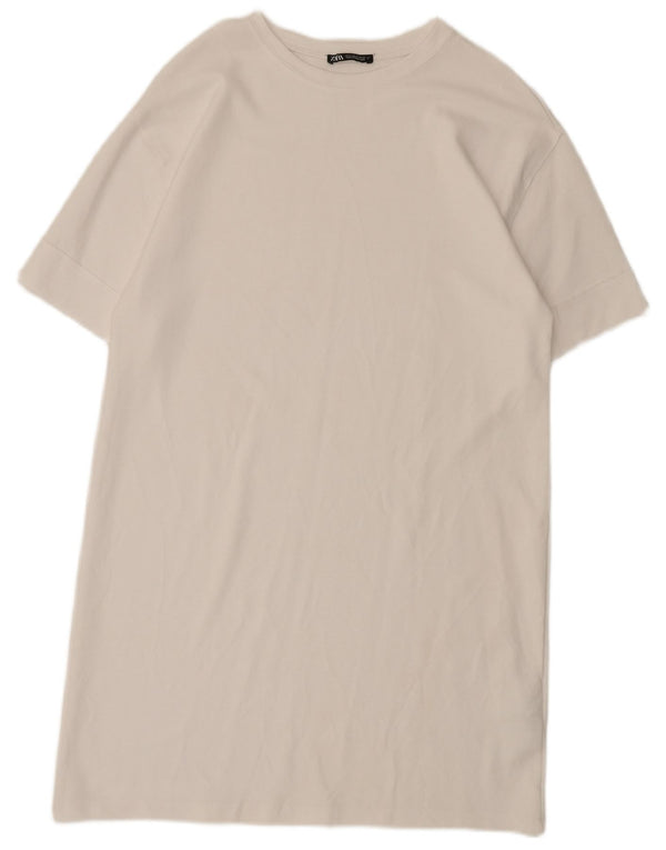 Zara Vestido Camiseta Mujer UK 44 Algodón Blanco Mediano