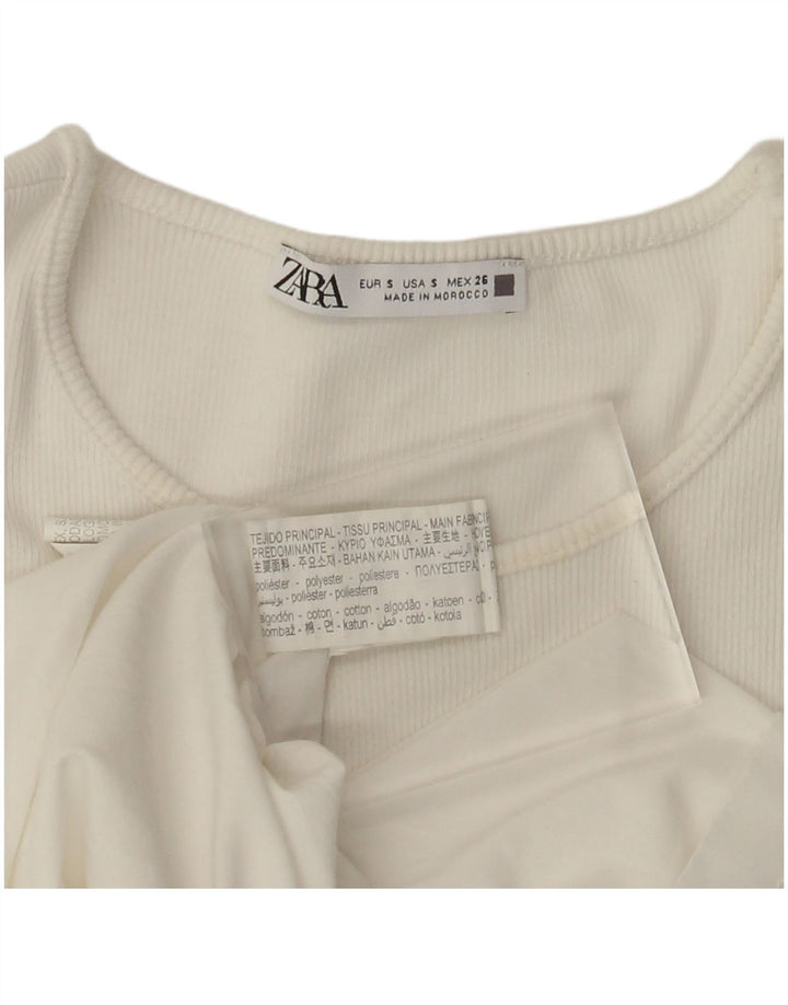 Zara Mujer Vestido Acampanado Batwing UK 8 Pequeño Poliéster Blanco Roto