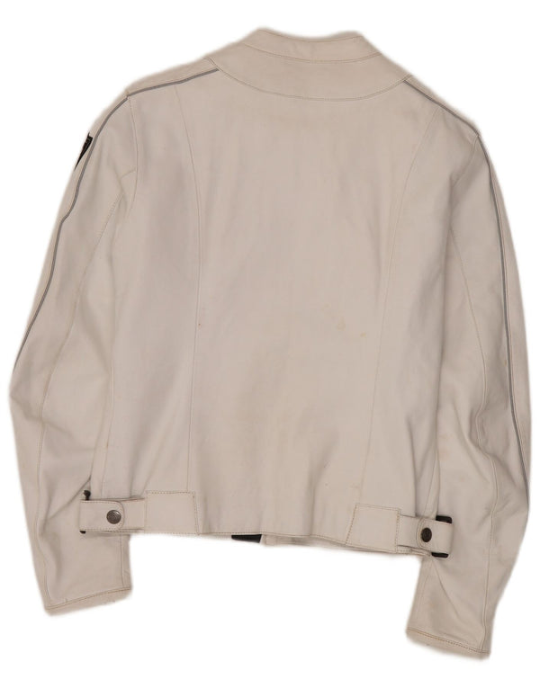 Arlen Ness Chaqueta motera de cuero para mujer UK 18 XL Cuero blanco roto