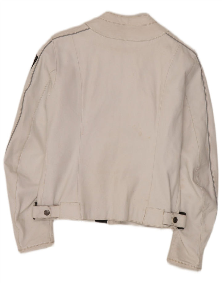 Arlen Ness Chaqueta motera de cuero para mujer UK 18 XL Cuero blanco roto