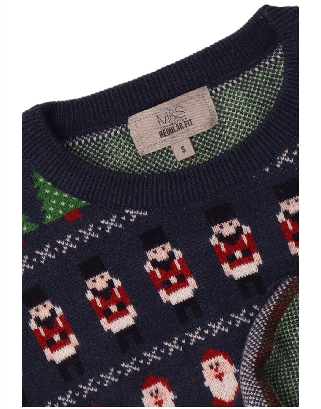 Marks & Spencer Jersey De Cuello Redondo Para Hombre Pequeño Azul Geométrico
