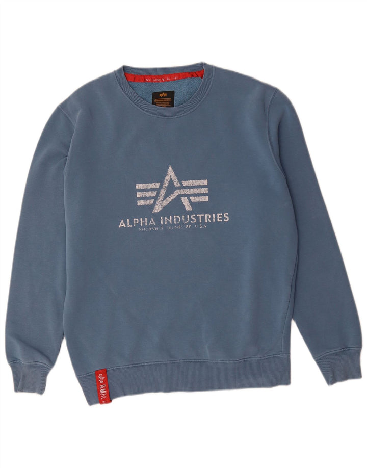 Alpha Industries Hombre Sudadera Gráfica Jumper Algodón Azul Medio