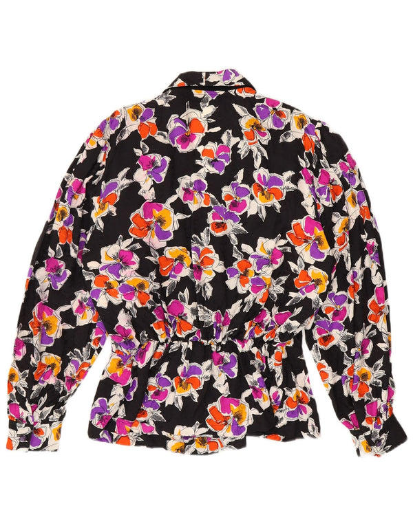 Vintage mujer camisa blusa Reino Unido 12 medio multicolor floral