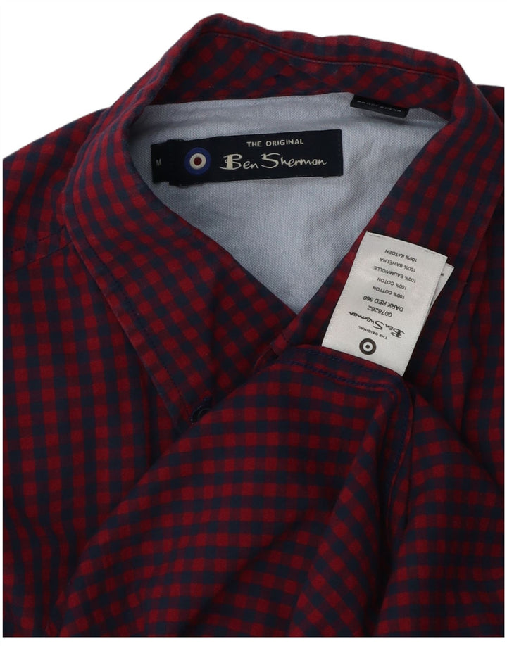 BEN SHERMAN Camisa de hombre de algodón a cuadros rojo mediano