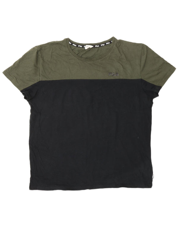 Fila Mens T-Shirt Top 2XL Black Colourblock Cotton