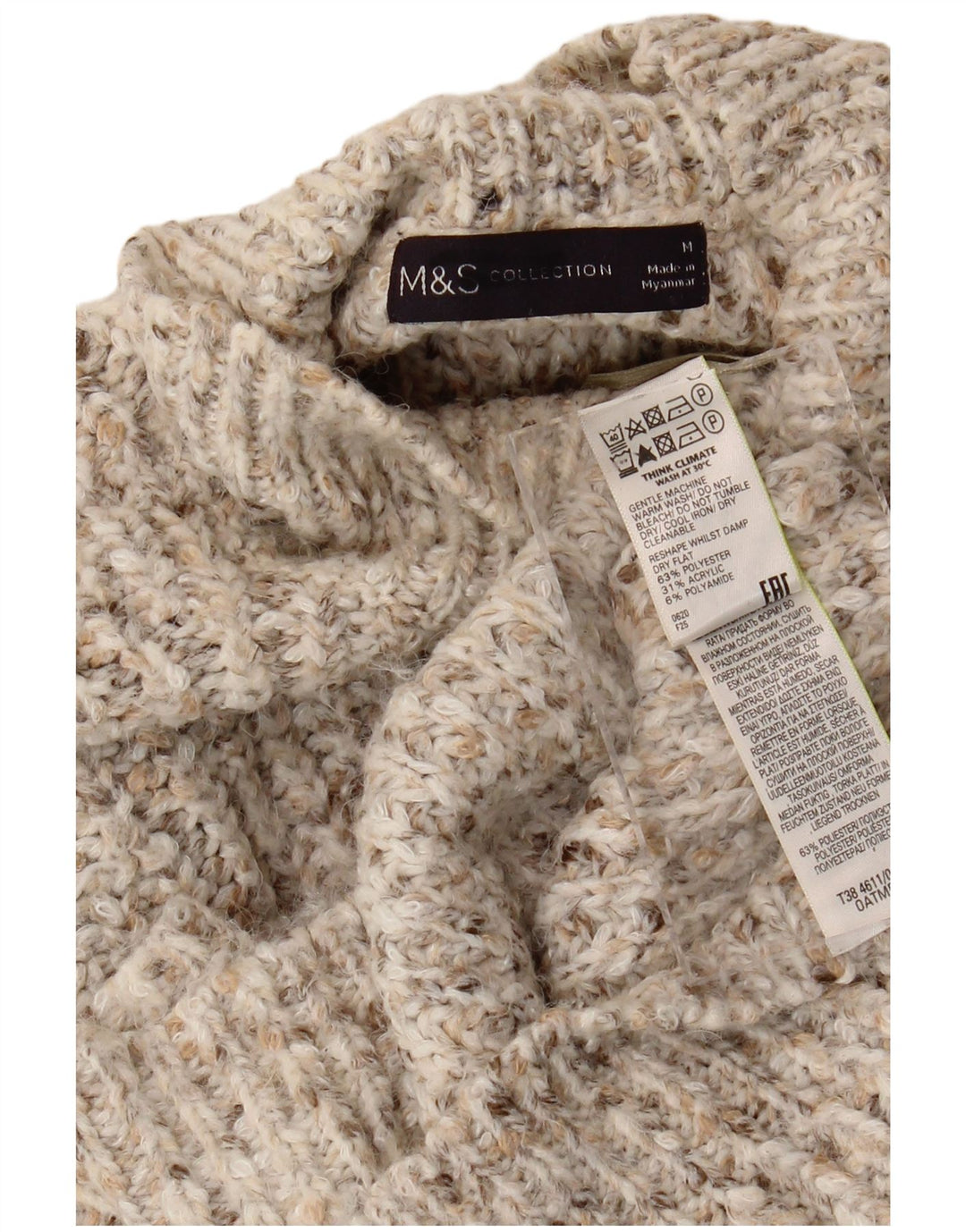 Marks & Spencer Suéter con Cuello Alto para Mujer UK 44 Medium Beige