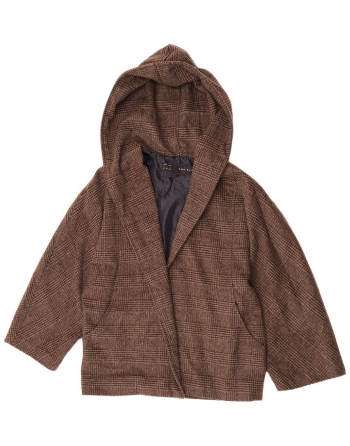 Zara Chaqueta Bomber Abierta Con Capucha Para Mujer UK 44 Poliéster A Cuadros Marrón Medio